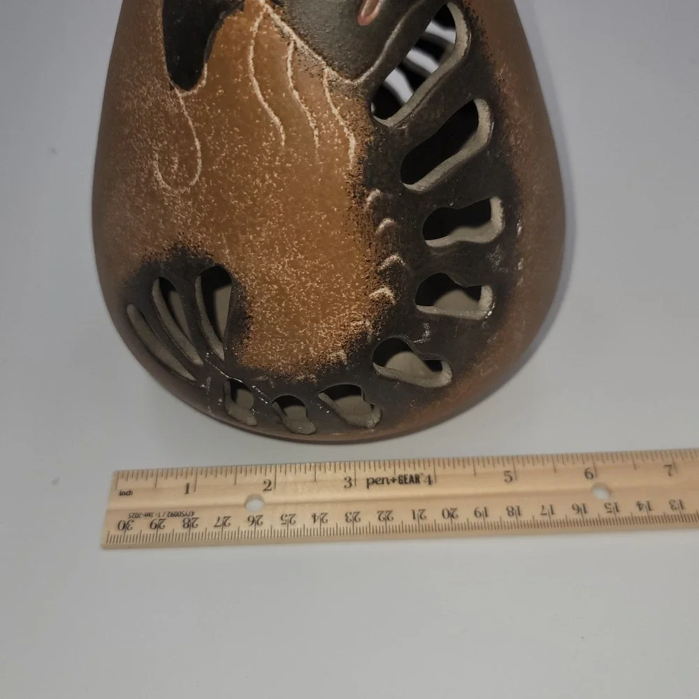 Southwestern Cut Out Terracotta Vase Hand Painted Tribal Brown Ceramic 7.5 Inch